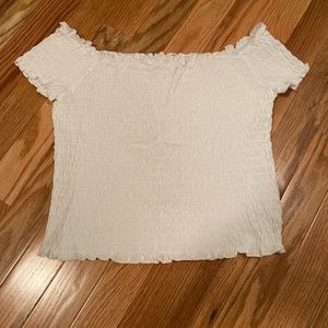 SO~OFF THE SHOULDER WHITE RUFFLED TOP